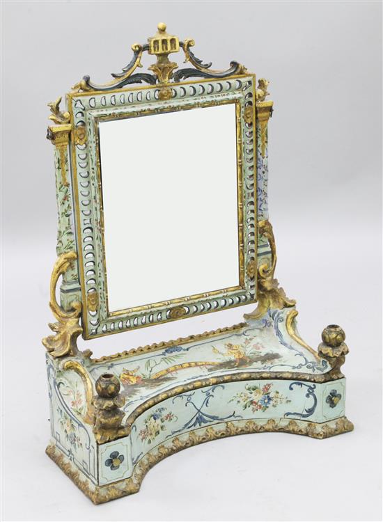 A 19th century Italian parcel gilt painted wood toilet mirror, W.2ft 1in. H.2ft 11in.